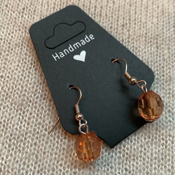 Earrings - Delicate little clear circle faced bead - Sandy Brown - Picture 1 of 4